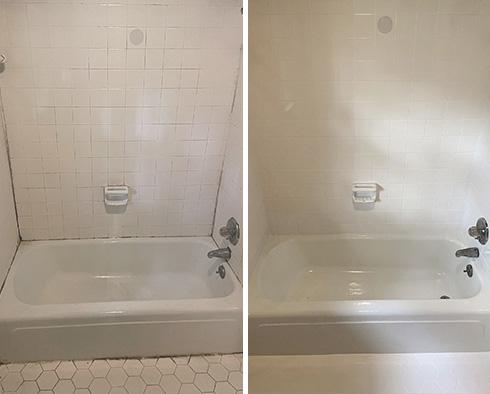 Tile Shower Before and After a Grout Cleaning in Gleneagle