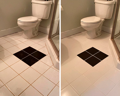 Bathroom Floor Before and After a Grout Sealing in Colorado Springs, CO