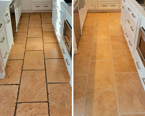 Floor Before and After a Grout Cleaning in Woodmoor, CO