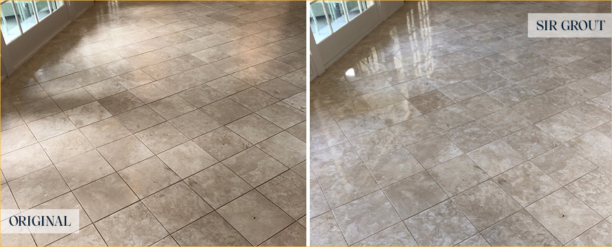 Travertine Floor Before and After a Stone Honing in Castle Pines