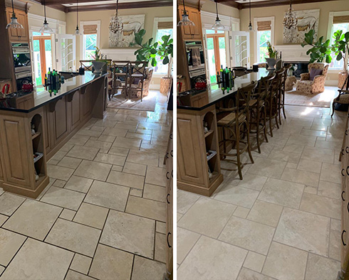 Travertine Floor Before and After a Stone Sealing in Castle Rock, CO