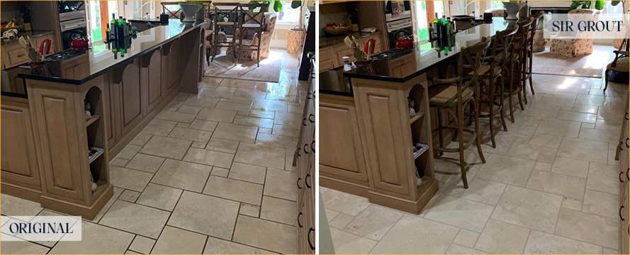 Travertine Floor Before and After a Flawless Stone Sealing in Castle Rock, CO