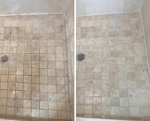 Shower Before and After a Grout Cleaning in Monument, CO