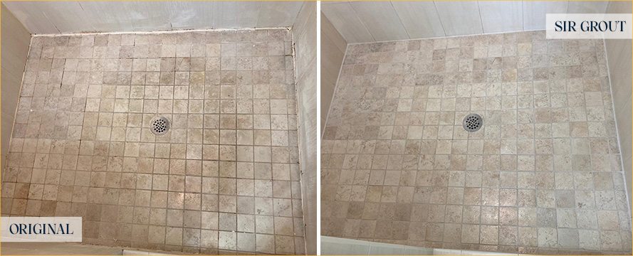 Shower Before and After a Flawless Grout Cleaning in Monument, CO