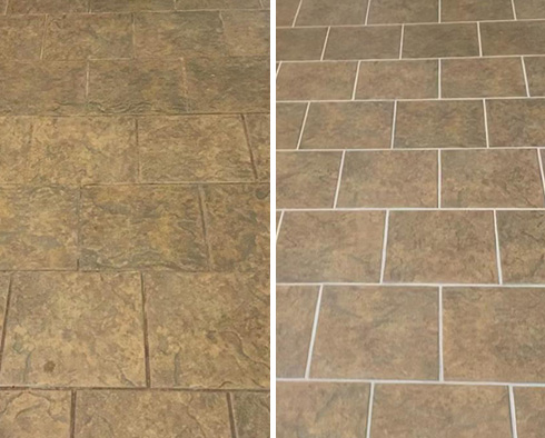 Floor Before and After a Grout Recoloring in Monument, CO