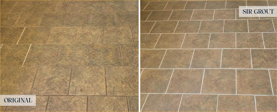 Kitchen Floor Before and After a Grout Recoloring in Monument, CO