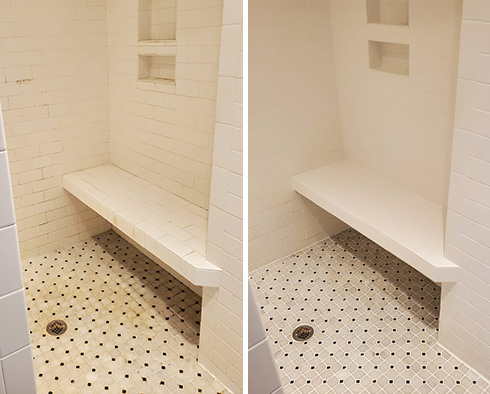 Bathroom Floor and Walls Before and After a Tile Cleaning in Falcon